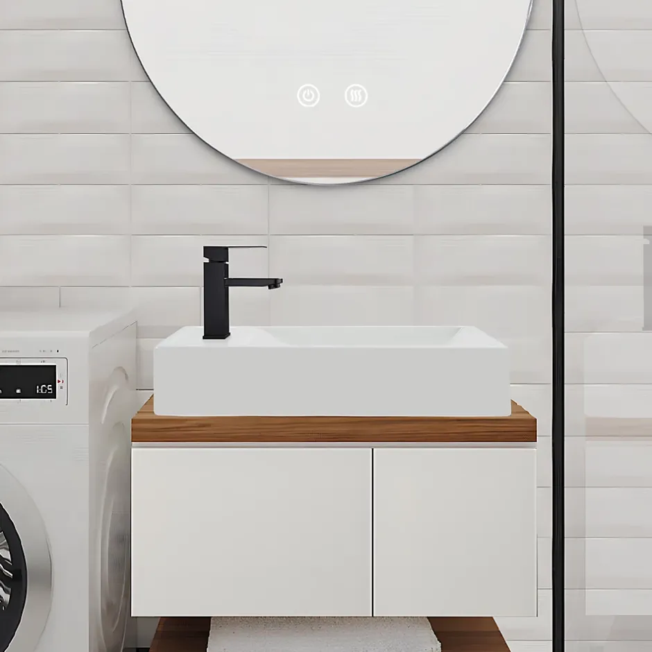 zmh Lavabo Carré En Céramique à Poser, 40x22x10cm, Blanc, Avec Trou Pour Robinet.