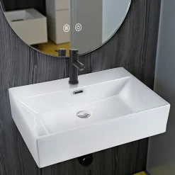 zmh Lavabo Carré En Céramique à Poser 60x42x15cm Blanc