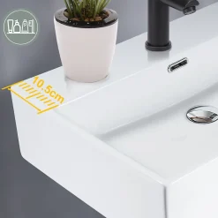 zmh Lavabo Carré En Céramique à Poser 51x42x15cm Blanc* Plan Simple Vasque