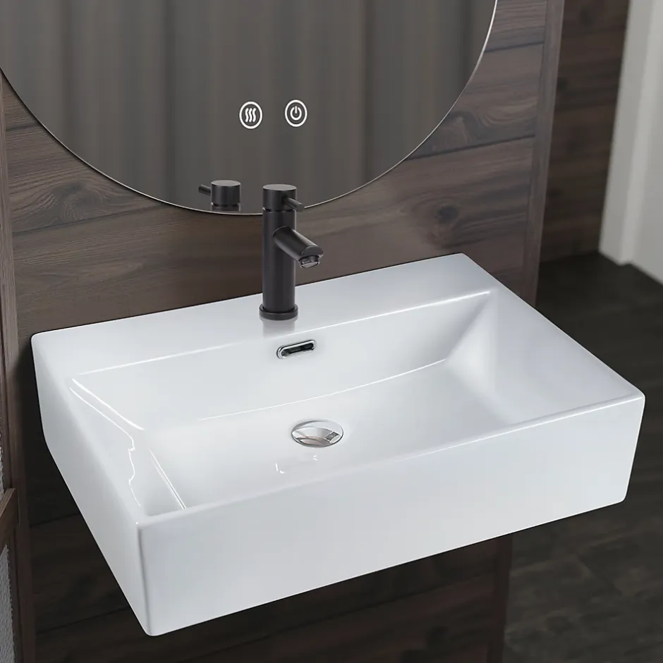 zmh Lavabo Carré En Céramique à Poser 51x42x15cm Blanc* Plan Simple Vasque