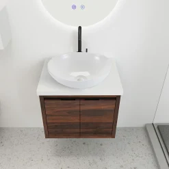zmh Lavabo Ovale Céramique à Poser, 41x33x14,5cm, Nano Effet Lotus, Blanc.* Plan Simple Vasque