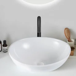 zmh Lavabo Ovale Céramique à Poser, 41x33x14,5cm, Nano Effet Lotus, Blanc.* Plan Simple Vasque