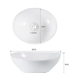 zmh Lavabo Ovale Céramique à Poser, 41x33x14,5cm, Nano Effet Lotus, Blanc.* Plan Simple Vasque