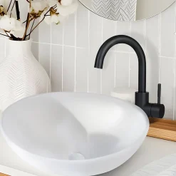 zmh Lavabo Ovale Céramique à Poser, 41x33x14,5cm, Nano Effet Lotus, Blanc.* Plan Simple Vasque