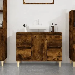 zmh Meuble d'évier chêne fumé 80x33x60 cm bois d'ingénierie* Meuble Wc