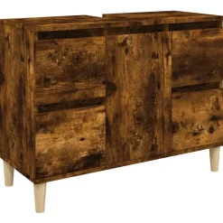 zmh Meuble d'évier chêne fumé 80x33x60 cm bois d'ingénierie* Meuble Wc