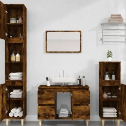 zmh Meuble d'évier chêne fumé 80x33x60 cm bois d'ingénierie* Meuble Wc