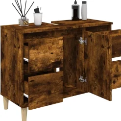 zmh Meuble d'évier chêne fumé 80x33x60 cm bois d'ingénierie* Meuble Wc