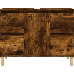 zmh Meuble d'évier chêne fumé 80x33x60 cm bois d'ingénierie* Meuble Wc