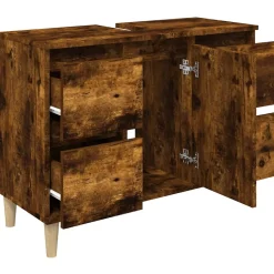 zmh Meuble d'évier chêne fumé 80x33x60 cm bois d'ingénierie* Meuble Wc