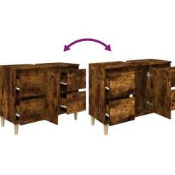 zmh Meuble d'évier chêne fumé 80x33x60 cm bois d'ingénierie* Meuble Wc