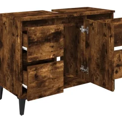 zmh Meuble d'évier chêne fumé 80x33x60 cm bois d'ingénierie* Meuble Wc