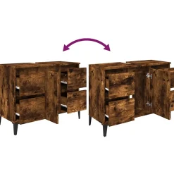 zmh Meuble d'évier chêne fumé 80x33x60 cm bois d'ingénierie* Meuble Wc
