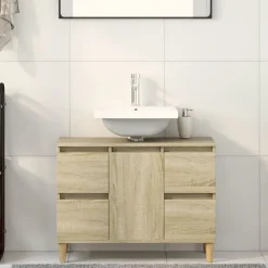 zmh Meuble d'évier chêne sonoma 80x33x60 cm bois d'ingénierie* Meuble Wc