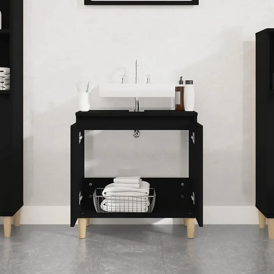 zmh Meuble d'évier noir 58x33x60 cm bois d'ingénierie* Meuble Wc