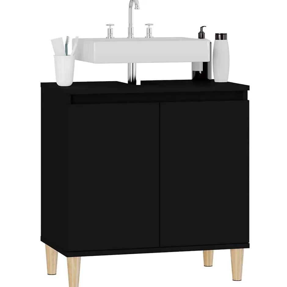 zmh Meuble d'évier noir 58x33x60 cm bois d'ingénierie* Meuble Wc
