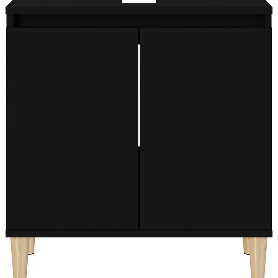 zmh Meuble d'évier noir 58x33x60 cm bois d'ingénierie* Meuble Wc