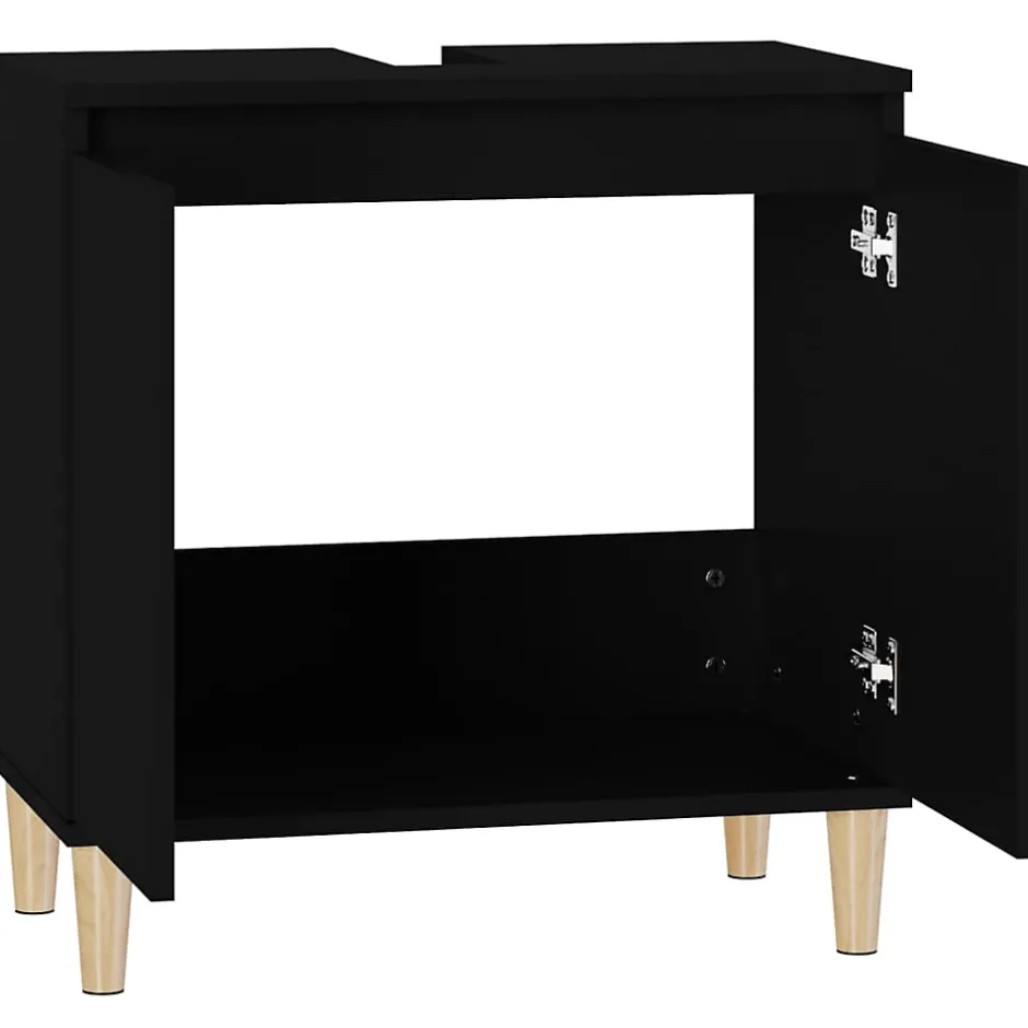 zmh Meuble d'évier noir 58x33x60 cm bois d'ingénierie* Meuble Wc