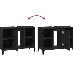 zmh Meuble d'évier noir 80x33x60 cm bois d'ingénierie
