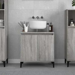 zmh Meuble d'évier sonoma gris 58x33x60 cm bois d'ingénierie* Meuble Wc