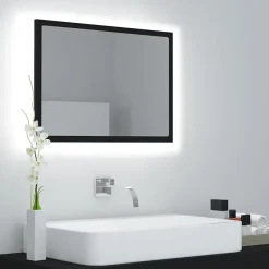 zmh Miroir à LED de salle de bain Noir 60x8,5x37 cm Acrylique* Meuble Wc