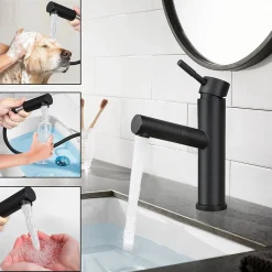 zmh Robinet de lavabo noir avec douchette extensible pour salle de bain et cuisine* Robinet Lavabo Et Vasque